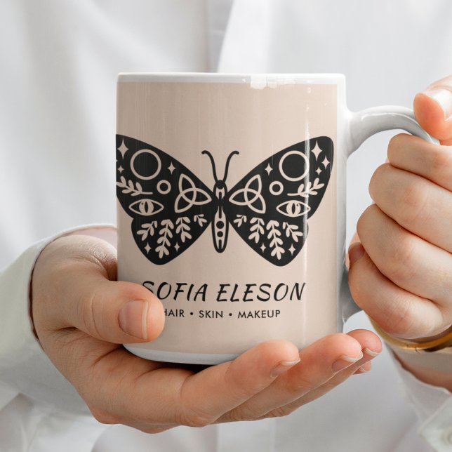 Feminine Girly Black Butterfly Blush Pink Branded Coffee Mug (Creator Uploaded)