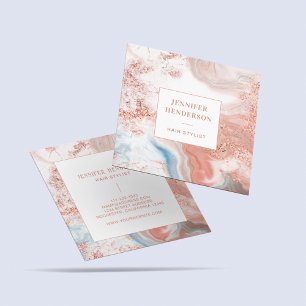 Feminine Girly Blush Pink Rose Gold Glitter Marble Square Business Card