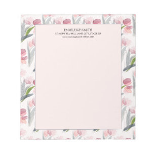 Feminine Girly Blush Pink Watercolor Floral White Notepad