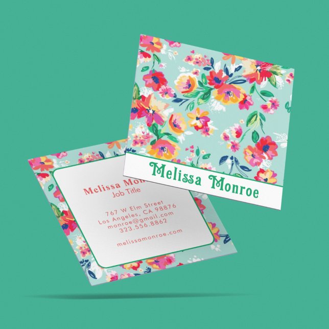 Feminine Girly Colourful Watercolor Flower Roses  Square Business Card (Creator Uploaded)