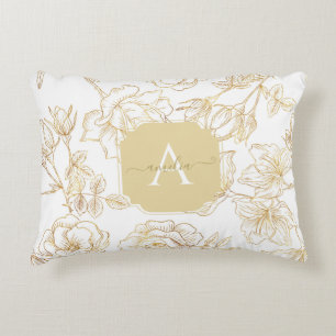Feminine glam modern gold floral monogram name  decorative cushion