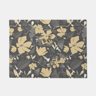 Feminine Gold Grey Floral Pattern Doormat