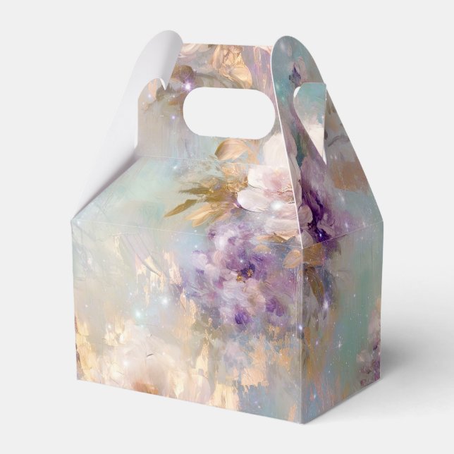 Feminine Gold Purple White Flowers Favour Box (Front Side)
