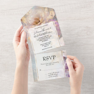 Feminine Gold White Flowers All In One Invitation