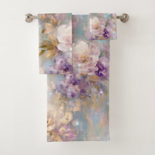 Feminine Gold White Flowers Bath Towel Set
