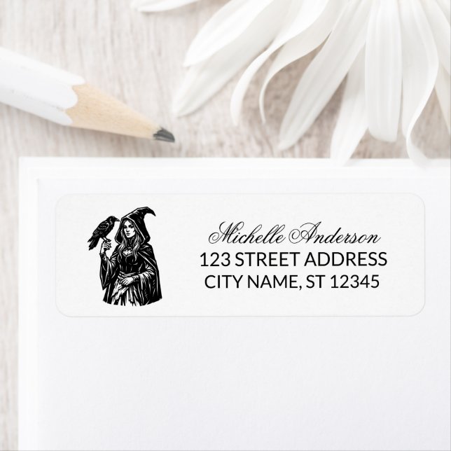 Feminine Gothic Witch and Raven  Return Address    Label (Insitu)