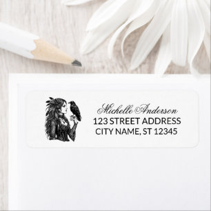 Feminine Gothic Witch and Raven Return Address Label