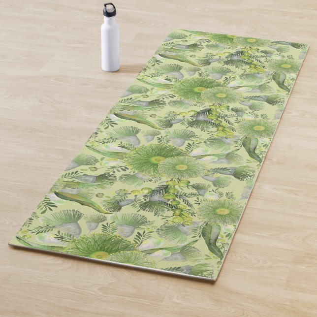 Feminine Green Wattle and Eucalyptus Blooms Yoga Mat (In Situ)
