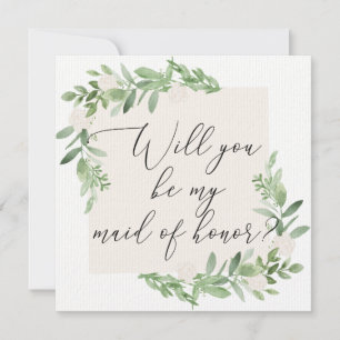 Feminine greenery and blush Maid of Honour Card