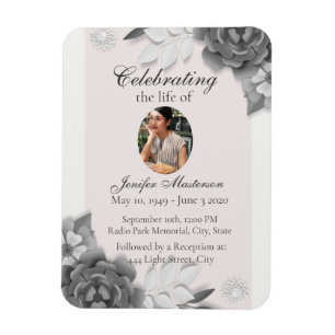 Feminine Grey Pink Floral Celebration of Life  Magnet