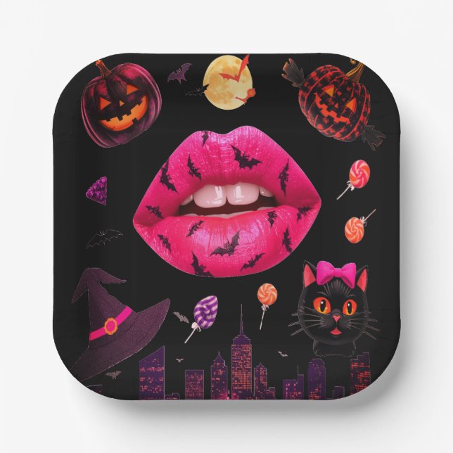 Feminine Halloween Pink Paper Plate (Front)