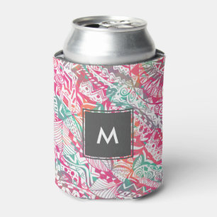 feminine hand drawn pink tribal floral pattern can cooler