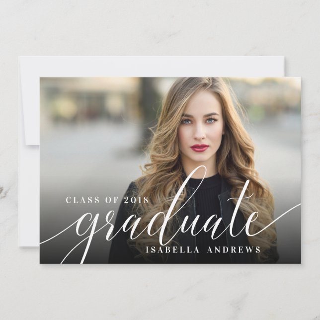 Feminine Hand Lettered Script Photo Graduation Announcement (Front)