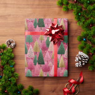 Feminine Holiday Tree Design with Sparkle Wrapping Paper