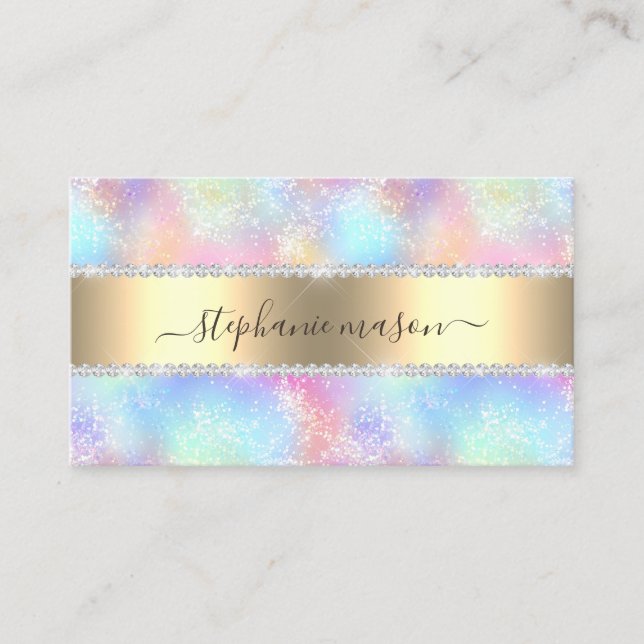 Feminine Holographic Glitter Diamonds Girly Calling Card (Front)
