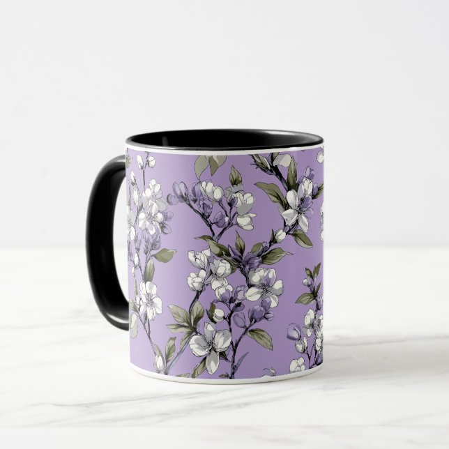Feminine Lavender Lilac Blossom Floral Pattern Mug (Front Left)