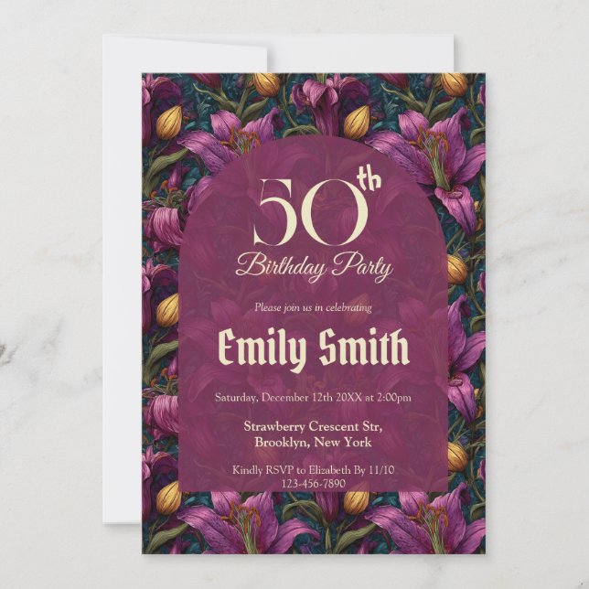 Feminine Lilies Sparkle Surprise Birthday Invitation (Front)