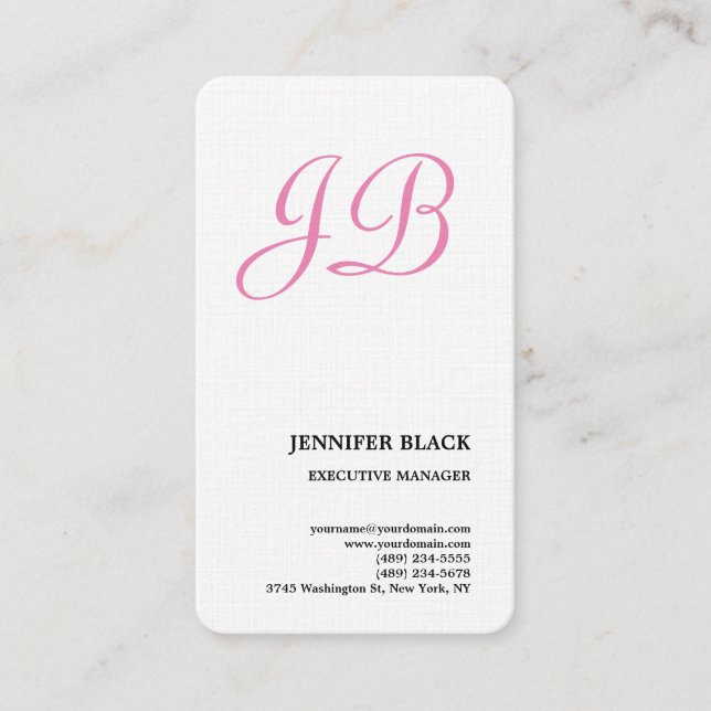 Feminine Linen Monogrammed Minimalist Modern Plain Business Card (Front)
