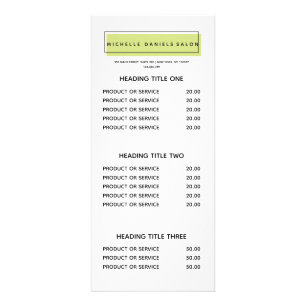 Feminine Logo   Green   Hair  Salon price list Rack Card