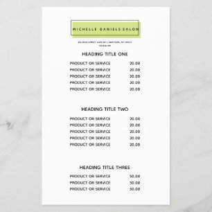 Feminine Logo   Green   Salon Pricing & Services Flyer