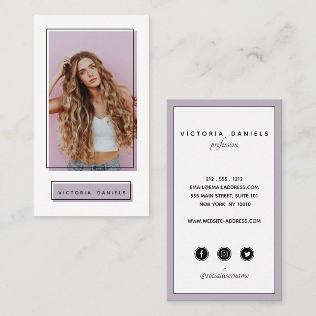 Feminine Logo  Lavender | Actor Photo social media Business Card (Front/Back)