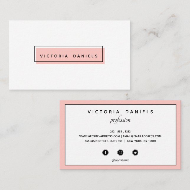 Feminine Logo | Pink | professional social media Business Card (Front/Back)