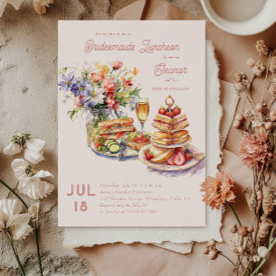 Feminine Lunch Wine Flowers Bridesmaids Luncheon Invitation