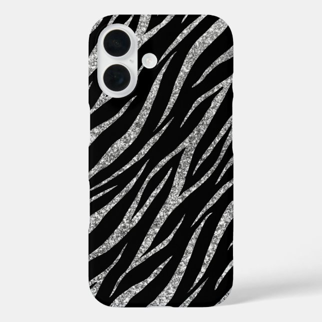  Feminine Luxury Black & Silver Classy Zebra Print Case-Mate iPhone Case (Back)