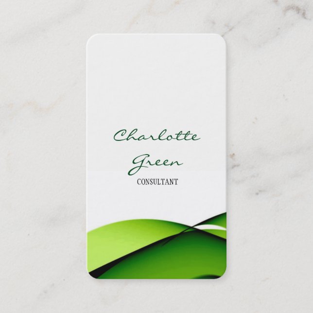 Feminine Minimalist Green Curves White Plain Business Card (Front)