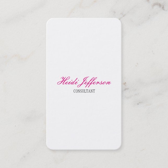 Feminine Minimalist Handwriting White Simple Plain Business Card (Front)