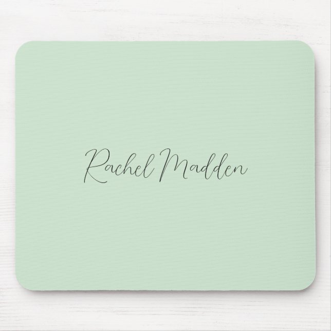 Feminine Minimalist Mint Green Script Custom Name Mouse Pad (Front)