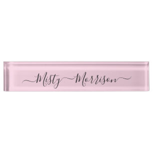 Feminine Minimalist Modern Pink Script Custom Name Nameplate