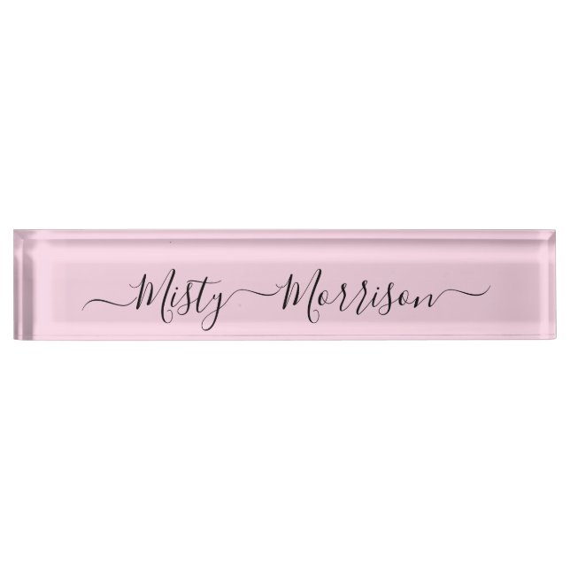 Feminine Minimalist Modern Pink Script Custom Name Nameplate (Front)