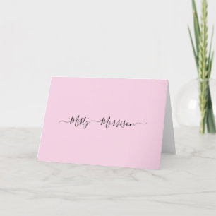 Feminine Minimalist Modern Pink Script Custom Name Thank You Card