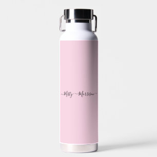 Feminine Minimalist Modern Pink Script Custom Name Water Bottle