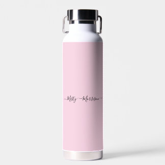 Feminine Minimalist Modern Pink Script Custom Name Water Bottle