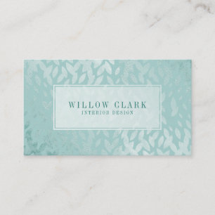 Feminine Mint Green Gold Willow Tree Leaf Pattern Business Card