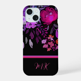Feminine Modern Elegant Pink Purple Floral iPhone 15 Case