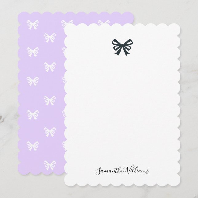 Feminine Modern Girly Ribbon Bow Purple Chic Card (Front/Back)