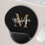 Feminine Monogram Black Gold Elegant Script Name Gel Mouse Pad<br><div class="desc">Feminine Monogram Black Gold Elegant Script Name Gel Mouse Pad. Easily personalise this modern elegant gel mouse pad with your custom monogram and name.</div>