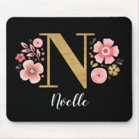 Feminine Monogram Initial Pink Black Letter N
