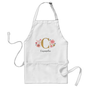 Feminine Monogram Initial Pink Gold Letter C Standard Apron