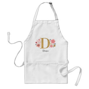 Feminine Monogram Initial Pink Gold Letter D Standard Apron