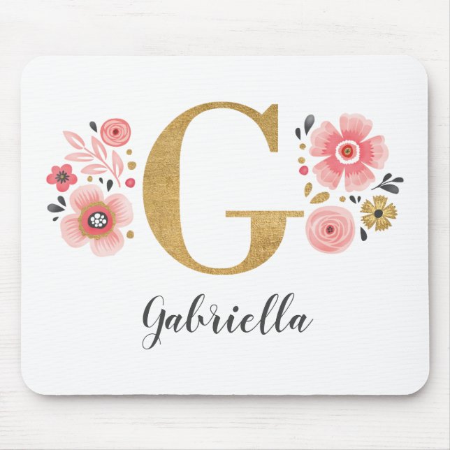 Feminine Monogram Initial Pink Gold Letter G Mouse Pad (Front)