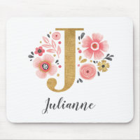 Feminine Monogram Initial Pink Gold Letter J