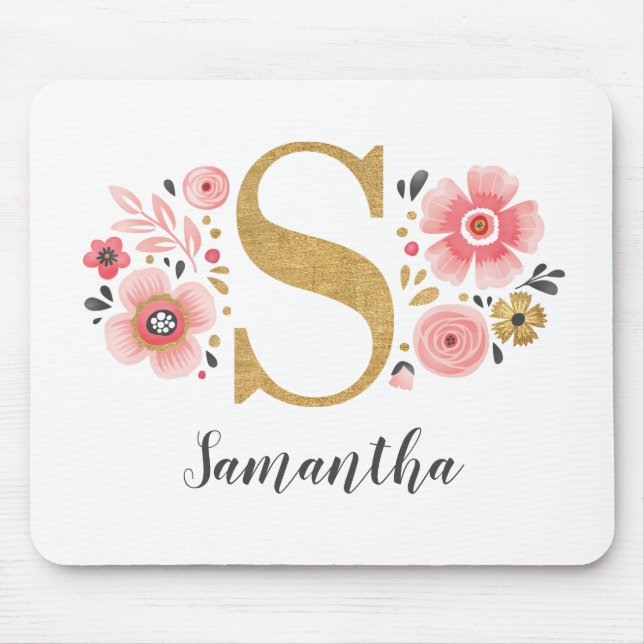 Feminine Monogram Initial Pink Gold Letter S Mouse Pad (Front)