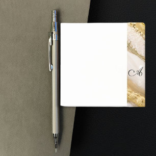 Feminine monogram script golden marble post-it notes