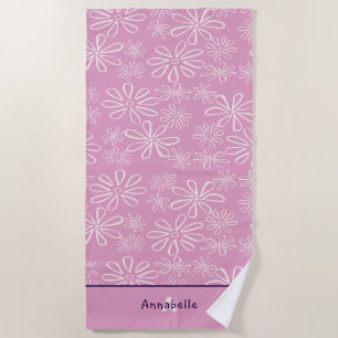 Feminine Name & Blush & Pink Floral Doodle Pattern Beach Towel