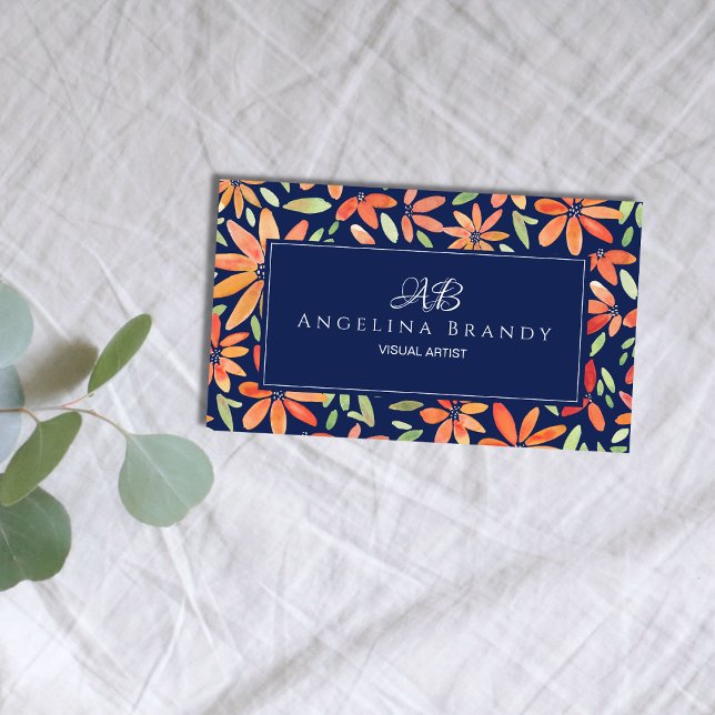 Feminine Orange Floral Blush Pink Business Card (Creator Uploaded)