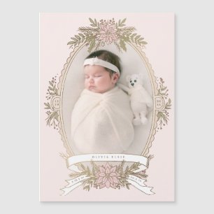 Feminine oval frame ribbon and holiday greenery